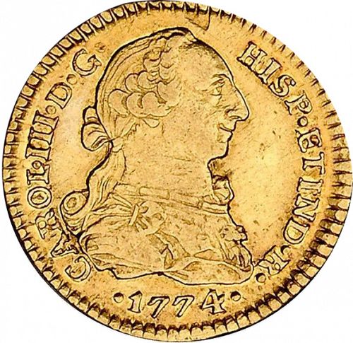 1 Escudo Obverse Image minted in SPAIN in 1774FM (1759-88  -  CARLOS III)  - The Coin Database
