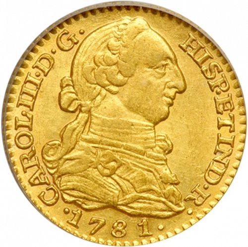 1 Escudo Obverse Image minted in SPAIN in 1781PJ (1759-88  -  CARLOS III)  - The Coin Database