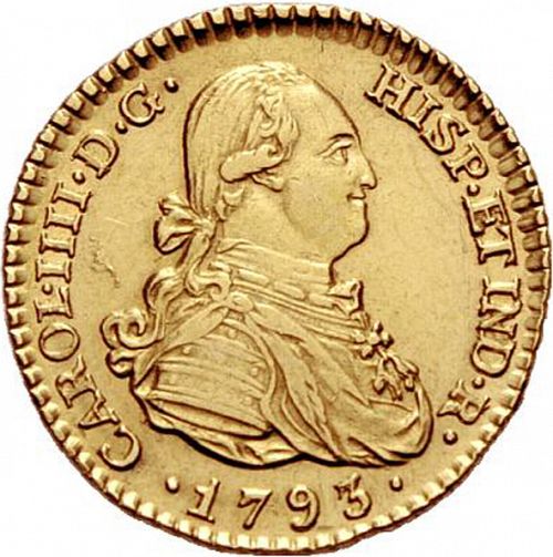1 Escudo Obverse Image minted in SPAIN in 1793MF (1788-08  -  CARLOS IV)  - The Coin Database