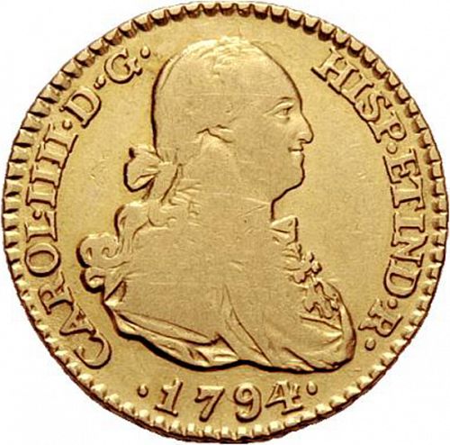 1 Escudo Obverse Image minted in SPAIN in 1794MF (1788-08  -  CARLOS IV)  - The Coin Database