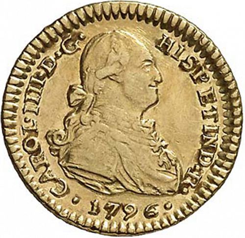 1 Escudo Obverse Image minted in SPAIN in 1796DA (1788-08  -  CARLOS IV)  - The Coin Database