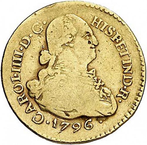 1 Escudo Obverse Image minted in SPAIN in 1796JF (1788-08  -  CARLOS IV)  - The Coin Database