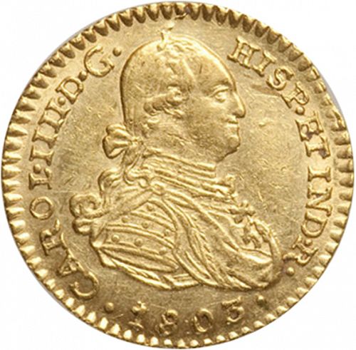 1 Escudo Obverse Image minted in SPAIN in 1803JJ (1788-08  -  CARLOS IV)  - The Coin Database