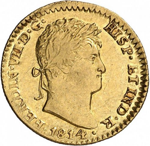 1 Escudo Obverse Image minted in SPAIN in 1814HJ (1808-33  -  FERNANDO VII)  - The Coin Database