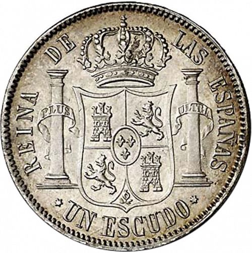 1 Escudo Reverse Image minted in SPAIN in 1867 (1865-68  -  ISABEL II - 2nd Decimal Coinage)  - The Coin Database