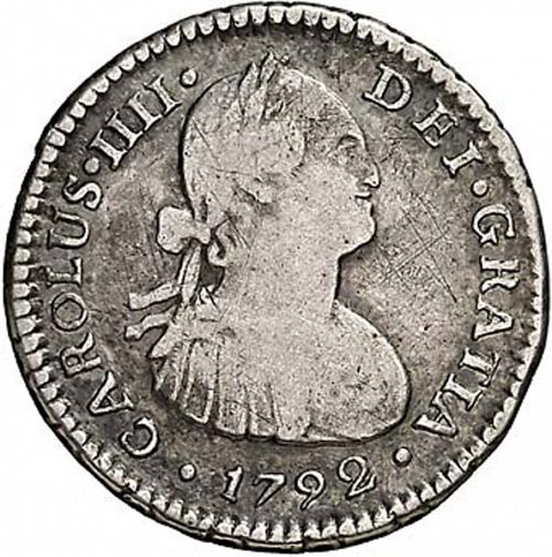 half Real Obverse Image minted in SPAIN in 1792DA (1788-08  -  CARLOS IV)  - The Coin Database