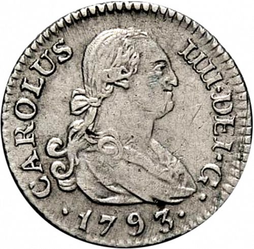 half Real Obverse Image minted in SPAIN in 1793MF (1788-08  -  CARLOS IV)  - The Coin Database