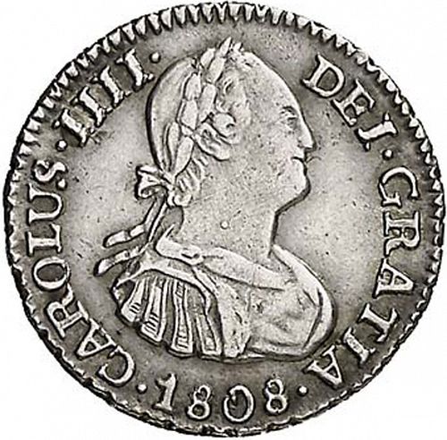 half Real Obverse Image minted in SPAIN in 1808PJ (1788-08  -  CARLOS IV)  - The Coin Database