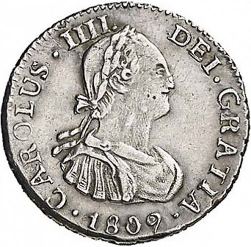 half Real Obverse Image minted in SPAIN in 1809PJ (1788-08  -  CARLOS IV)  - The Coin Database