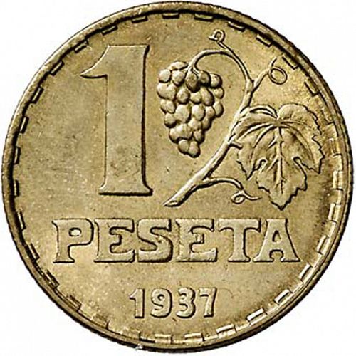 1 Peseta Reverse Image minted in SPAIN in 1937 (1931-39  -  2nd REPUBLIC)  - The Coin Database