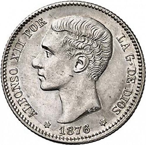 1 Peseta Obverse Image minted in SPAIN in 1876 / 76 (1874-85  -  ALFONSO XII)  - The Coin Database