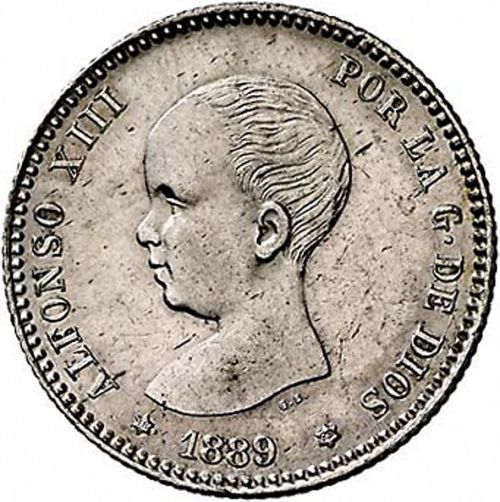 1 Peseta Obverse Image minted in SPAIN in 1889 / 89 (1886-31  -  ALFONSO XIII)  - The Coin Database