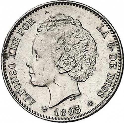 1 Peseta Obverse Image minted in SPAIN in 1893 / 93 (1886-31  -  ALFONSO XIII)  - The Coin Database