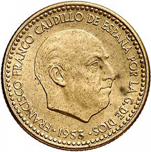 1 Peseta Obverse Image minted in SPAIN in 1953 / 54 (1936-75  -  NATIONALIST GOVERMENT)  - The Coin Database