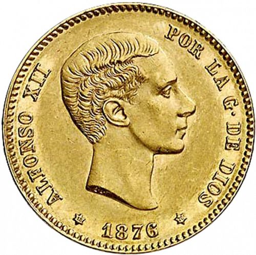 25 Pesetas Obverse Image minted in SPAIN in 1876 / 76 (1874-85  -  ALFONSO XII)  - The Coin Database