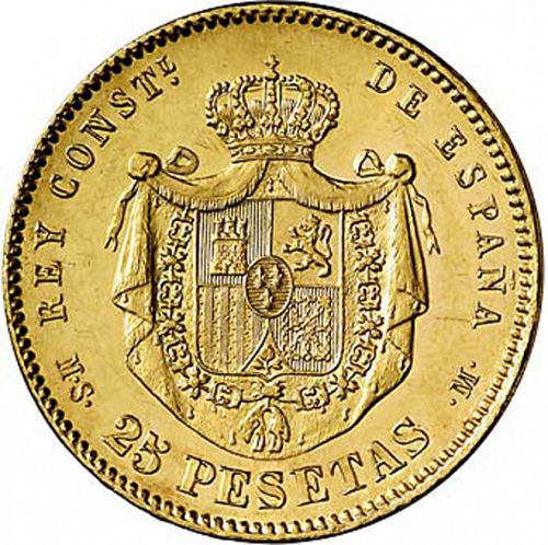 25 Pesetas Reverse Image minted in SPAIN in 1881 / 81 (1874-85  -  ALFONSO XII)  - The Coin Database