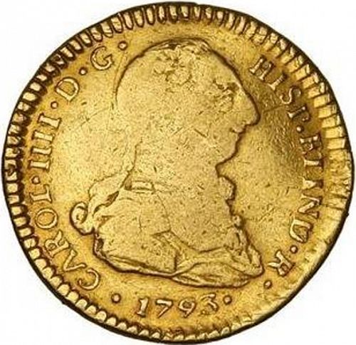 2 Escudos Obverse Image minted in SPAIN in 1793DA (1788-08  -  CARLOS IV)  - The Coin Database