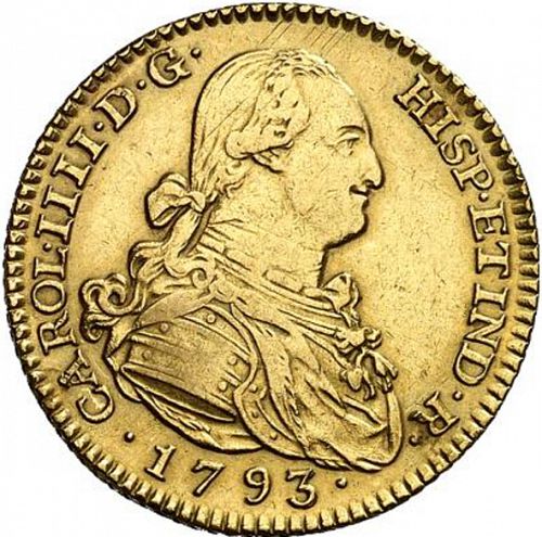 2 Escudos Obverse Image minted in SPAIN in 1793MF (1788-08  -  CARLOS IV)  - The Coin Database