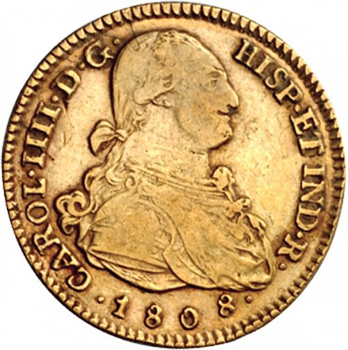 2 Escudos Obverse Image minted in SPAIN in 1808PJ (1788-08  -  CARLOS IV)  - The Coin Database
