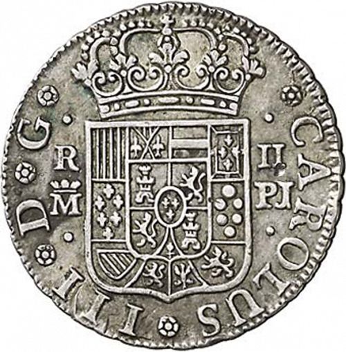 2 Reales Obverse Image minted in SPAIN in 1765PJ (1759-88  -  CARLOS III)  - The Coin Database