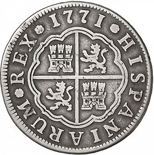 2 Reales Reverse Image minted in SPAIN in 1771CF (1759-88  -  CARLOS III)  - The Coin Database
