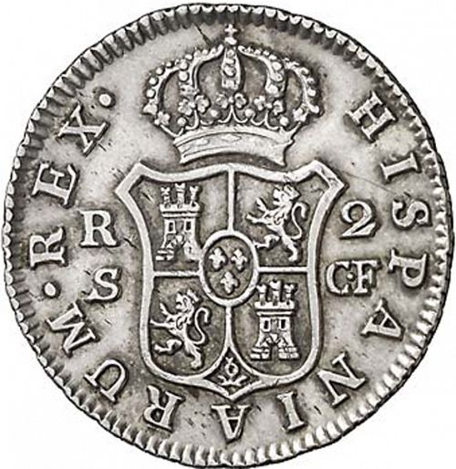 2 Reales Reverse Image minted in SPAIN in 1777CF (1759-88  -  CARLOS III)  - The Coin Database