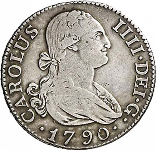 2 Reales Obverse Image minted in SPAIN in 1790MF (1788-08  -  CARLOS IV)  - The Coin Database