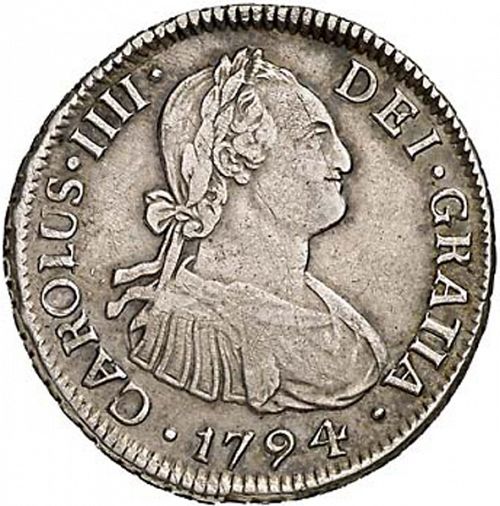 2 Reales Obverse Image minted in SPAIN in 1794DA (1788-08  -  CARLOS IV)  - The Coin Database
