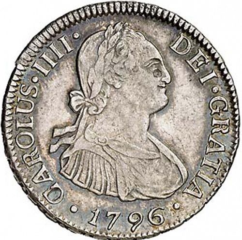 2 Reales Obverse Image minted in SPAIN in 1796DA (1788-08  -  CARLOS IV)  - The Coin Database