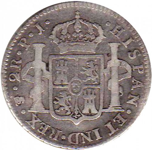 2 Reales Reverse Image minted in SPAIN in 1807PJ (1788-08  -  CARLOS IV)  - The Coin Database