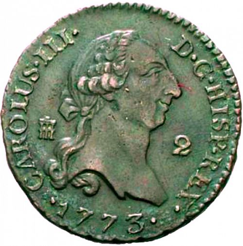 2 Maravedies Obverse Image minted in SPAIN in 1773 (1759-88  -  CARLOS III)  - The Coin Database