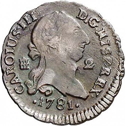 2 Maravedies Obverse Image minted in SPAIN in 1781 (1759-88  -  CARLOS III)  - The Coin Database