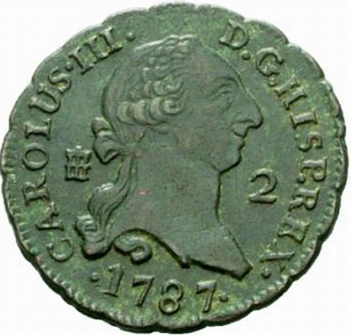 2 Maravedies Obverse Image minted in SPAIN in 1787 (1759-88  -  CARLOS III)  - The Coin Database