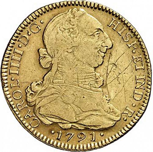 4 Escudos Obverse Image minted in SPAIN in 1791DA (1788-08  -  CARLOS IV)  - The Coin Database