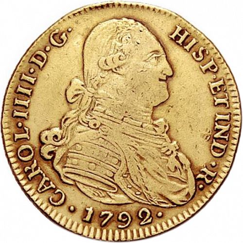 4 Escudos Obverse Image minted in SPAIN in 1792JJ (1788-08  -  CARLOS IV)  - The Coin Database