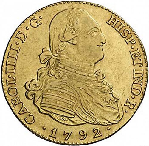 4 Escudos Obverse Image minted in SPAIN in 1792MF (1788-08  -  CARLOS IV)  - The Coin Database