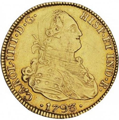 4 Escudos Obverse Image minted in SPAIN in 1793PR (1788-08  -  CARLOS IV)  - The Coin Database