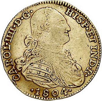 4 Escudos Obverse Image minted in SPAIN in 1804JJ (1788-08  -  CARLOS IV)  - The Coin Database