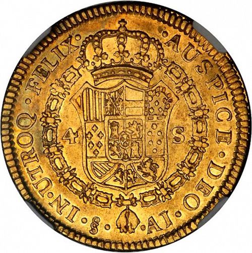 4 Escudos Reverse Image minted in SPAIN in 1800AJ (1788-08  -  CARLOS IV)  - The Coin Database