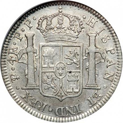 4 Reales Reverse Image minted in SPAIN in 1801PP (1788-08  -  CARLOS IV)  - The Coin Database