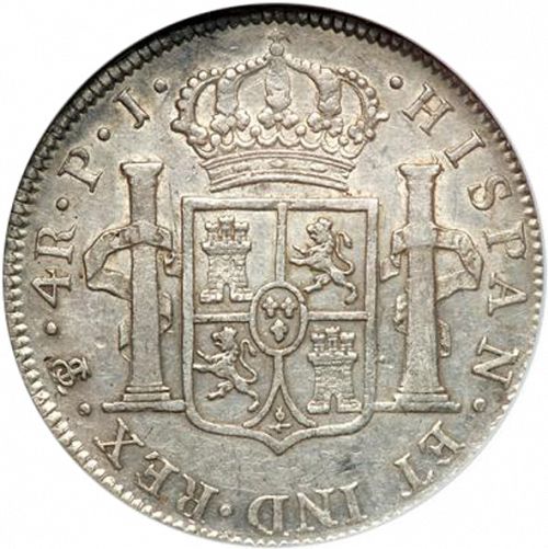 4 Reales Reverse Image minted in SPAIN in 1803PJ (1788-08  -  CARLOS IV)  - The Coin Database