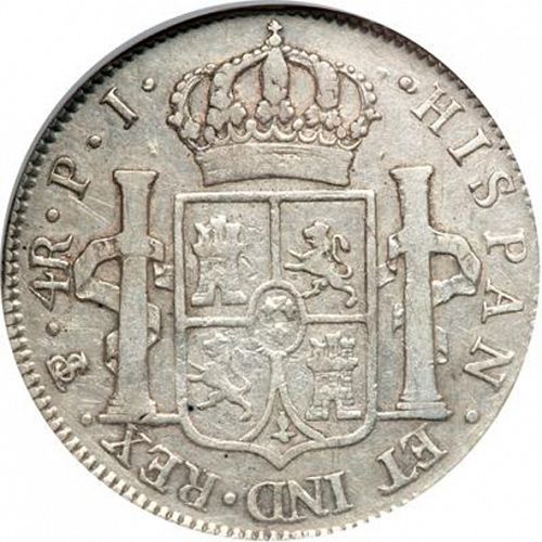 4 Reales Reverse Image minted in SPAIN in 1805PJ (1788-08  -  CARLOS IV)  - The Coin Database