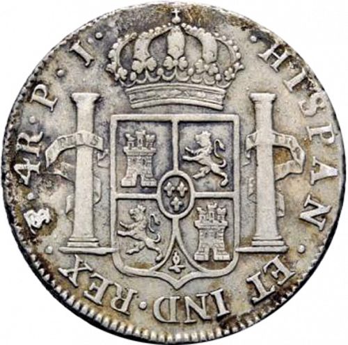 4 Reales Reverse Image minted in SPAIN in 1807PJ (1788-08  -  CARLOS IV)  - The Coin Database