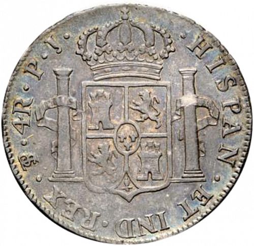 4 Reales Reverse Image minted in SPAIN in 1808PJ (1788-08  -  CARLOS IV)  - The Coin Database