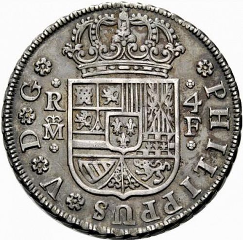 4 Reales Obverse Image minted in SPAIN in 1731F (1700-46  -  FELIPE V)  - The Coin Database