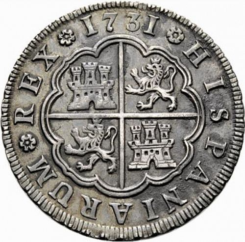 4 Reales Reverse Image minted in SPAIN in 1731F (1700-46  -  FELIPE V)  - The Coin Database