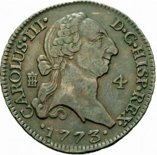 4 Maravedies Obverse Image minted in SPAIN in 1773 (1759-88  -  CARLOS III)  - The Coin Database