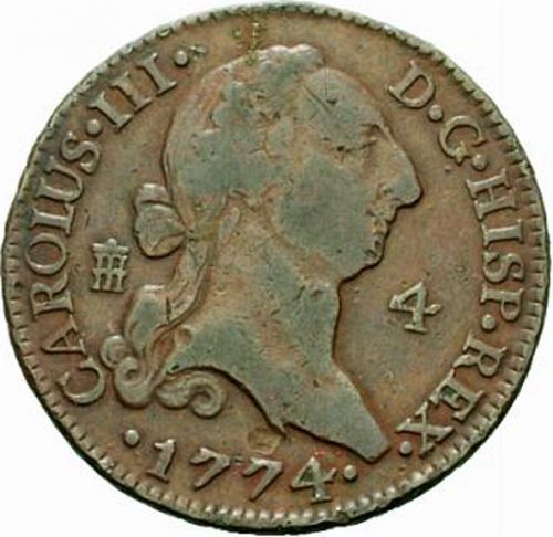 4 Maravedies Obverse Image minted in SPAIN in 1774 (1759-88  -  CARLOS III)  - The Coin Database