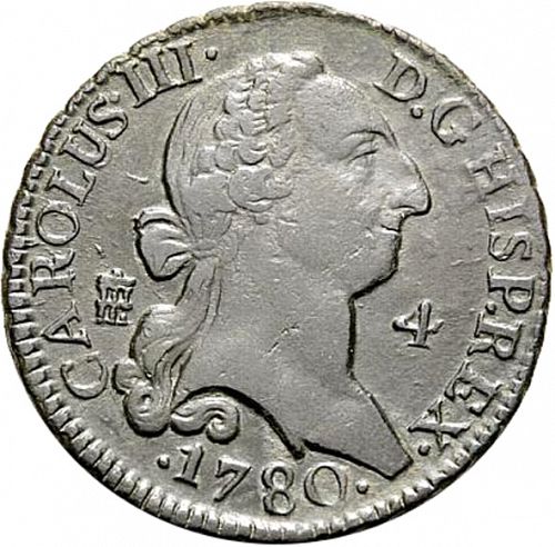 4 Maravedies Obverse Image minted in SPAIN in 1780 (1759-88  -  CARLOS III)  - The Coin Database