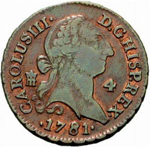 4 Maravedies Obverse Image minted in SPAIN in 1781 (1759-88  -  CARLOS III)  - The Coin Database